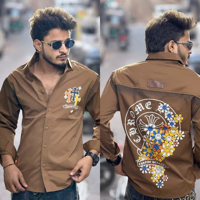 Brown, White, Blue, Yellow, Orange Shirt