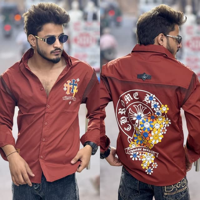 Maroon, White, Yellow, Blue Shirt