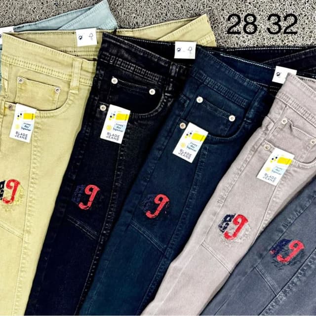 Black, Dark Blue, Gray, Light Green, Yellow Jeans