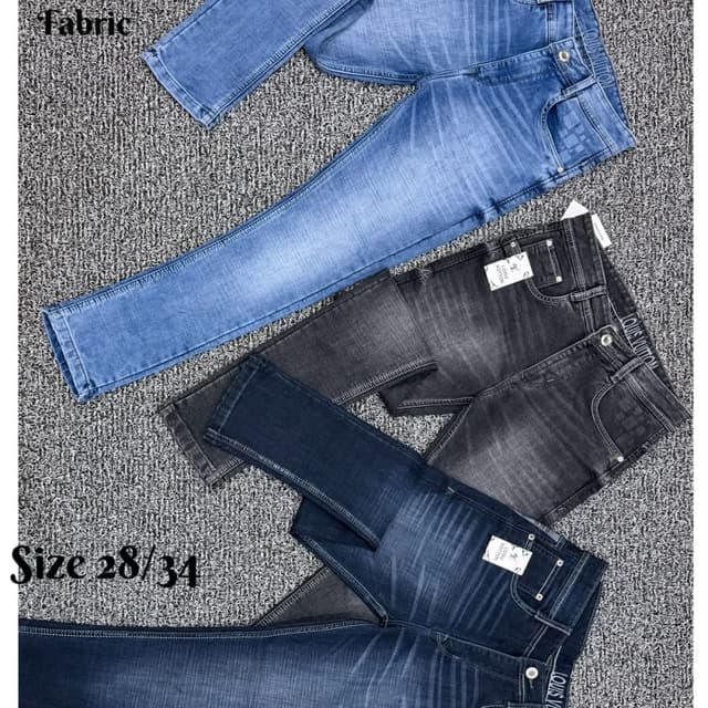 Various shades of blue, gray and black. Jeans