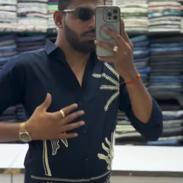 Navy blue with off-white/cream embellishments Shirt