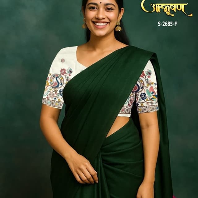 Green and White with multicolor accents Saree