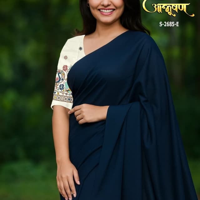 Navy Blue and Off-White Saree