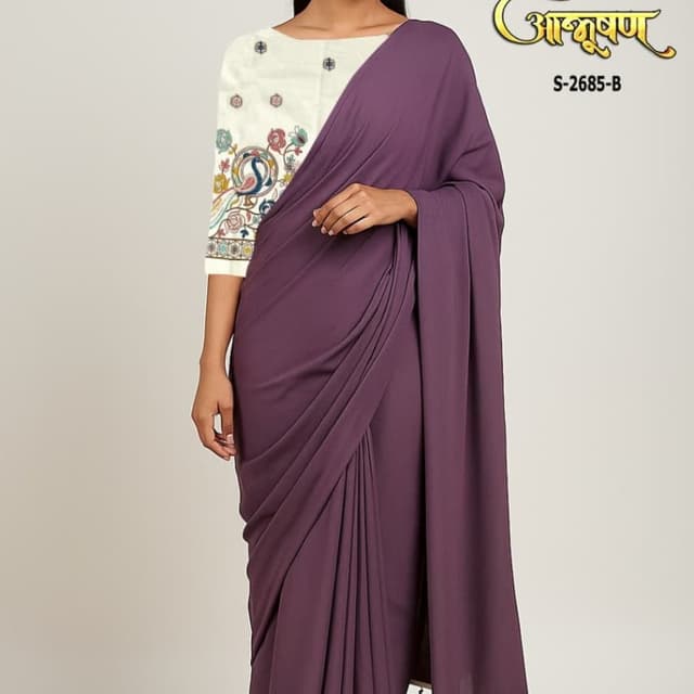 Purple, White, Multicolor Saree