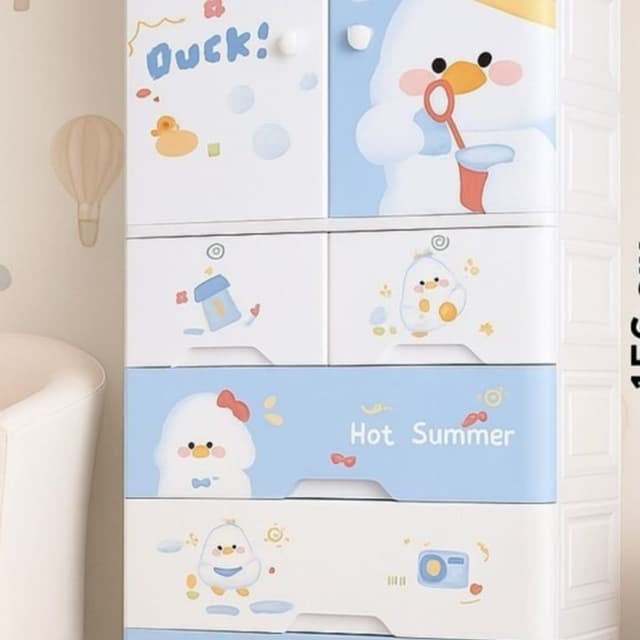 White, Blue, Yellow, Red, Pink Storage Cabinet