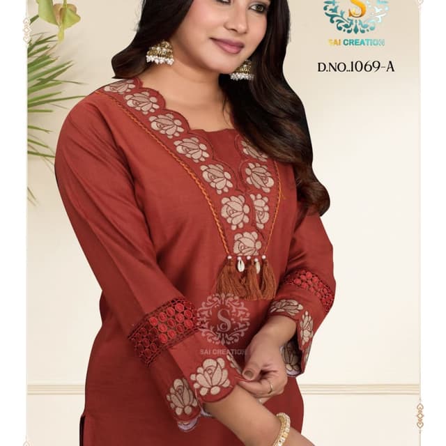 Reddish-Brown, Beige, and Brown Kurti