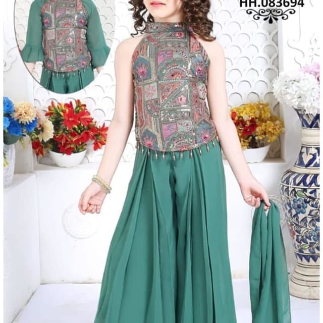 Green and Multicolor Sharara Set