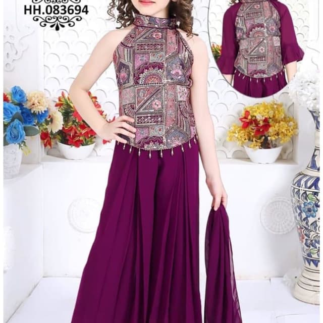 Purple, Multicolor Sharara Set