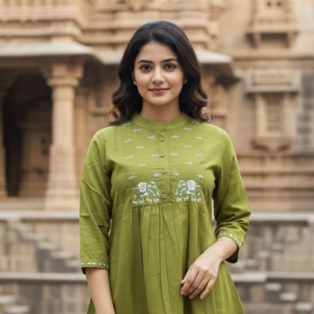 Olive Green and White Tunic Top