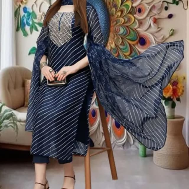 Navy Blue and White Salwar Suit Set