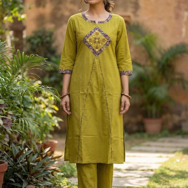 Olive Green, Purple, Brown Kurta with Pants