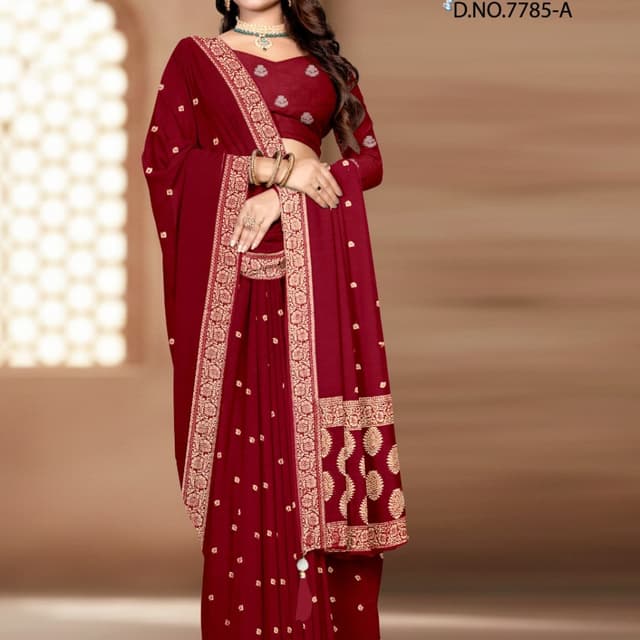Maroon and Gold Saree