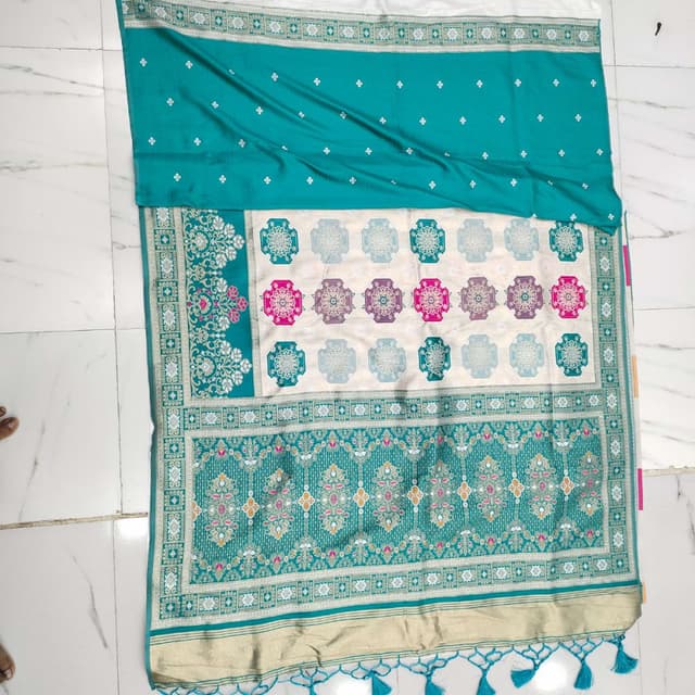 Teal, Beige, Pink, Purple Saree