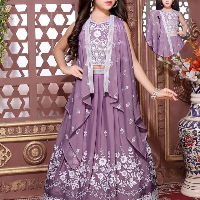 Lavender and White Lehenga Choli