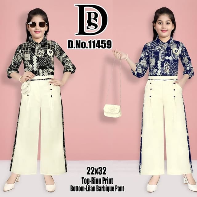 Black and white top with off-white bottom Kurti Set