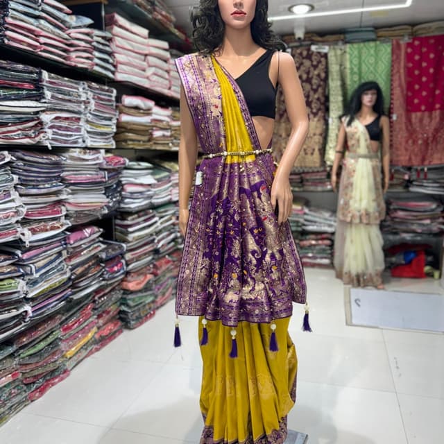 Yellow and Purple with Gold accents Saree