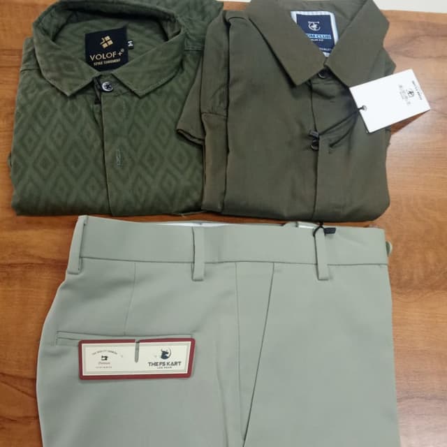 Green and light grey Shirt and Trousers