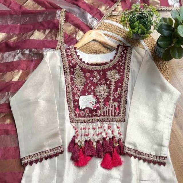 Ivory, Burgundy, Gold Kurta