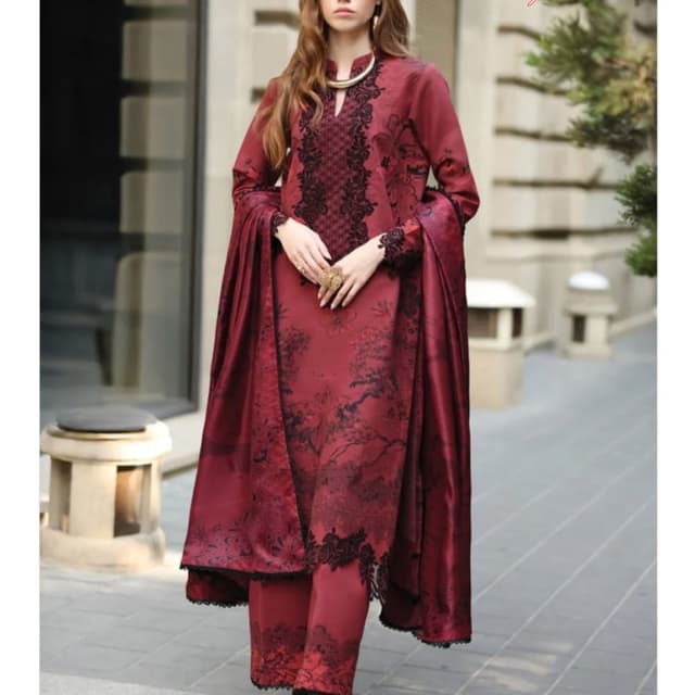 Burgundy and Black Salwar Kameez Suit