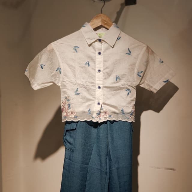 White, Teal, Blue Shirt and Shorts Set