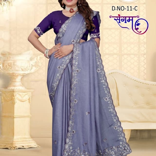 Purple, Silver Saree