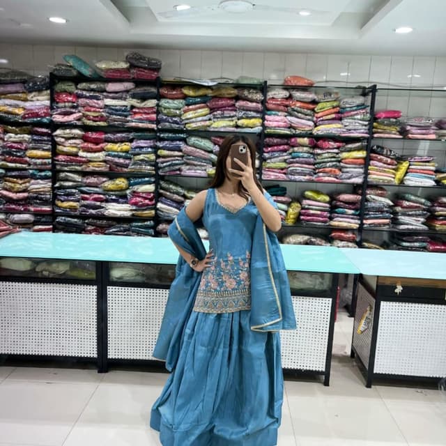 Teal, Gold, Pink Sharara Suit