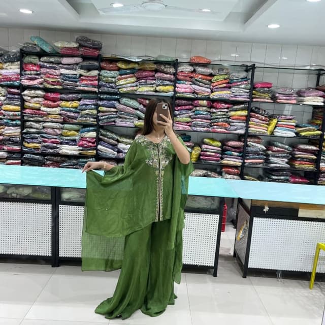 Olive Green Kurta with Palazzo and Dupatta Set