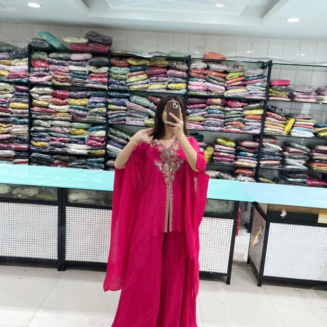 Magenta, Gold Kaftan set