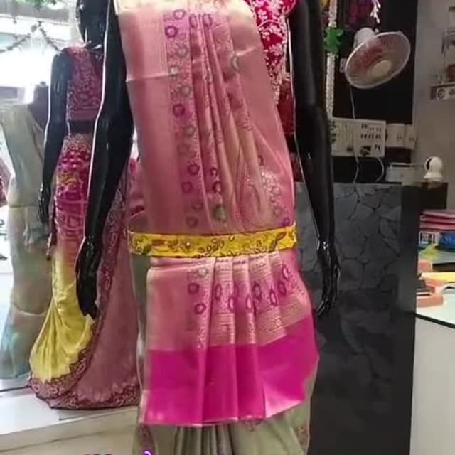 Pink, Green, and Gold Saree