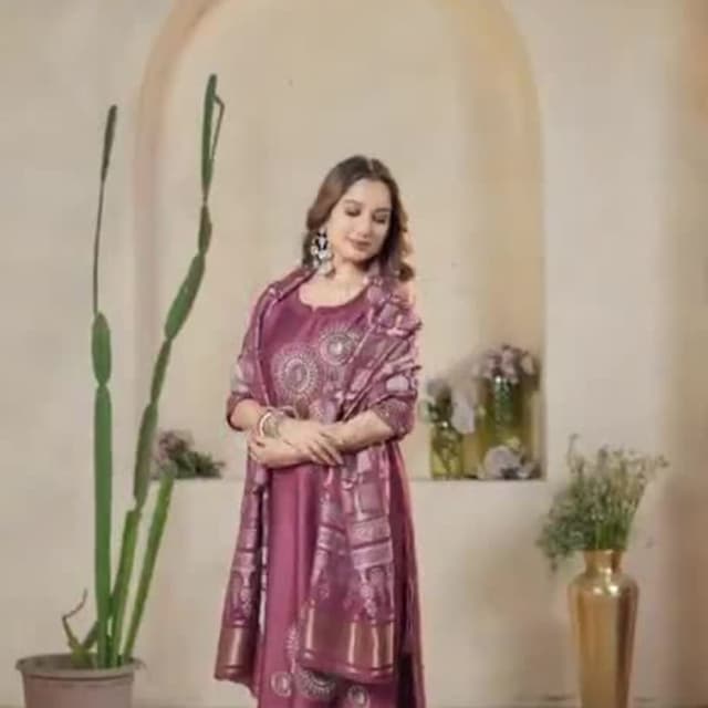 Mauve and shades of brown Salwar Kameez with Shawl