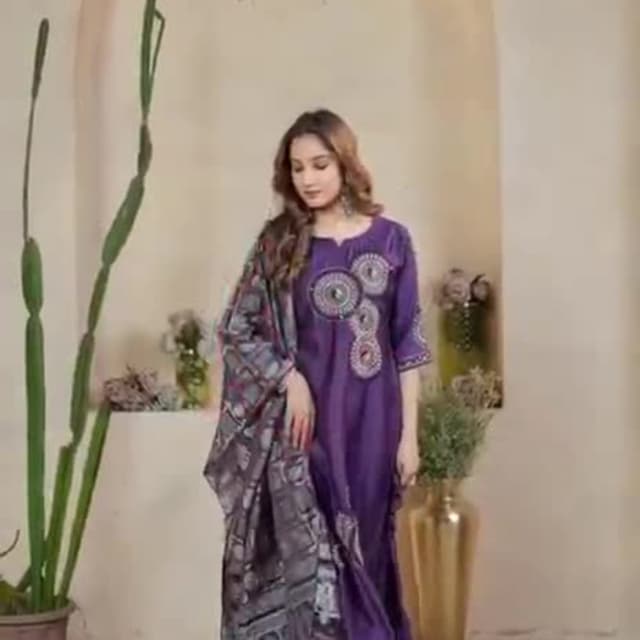 Purple, Gray, White Salwar Kameez with Dupatta