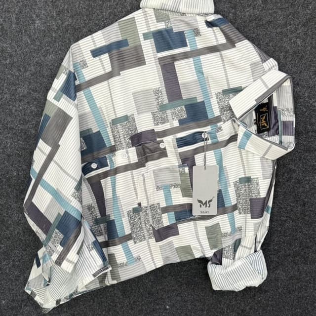 White, Blue, Gray Shirt