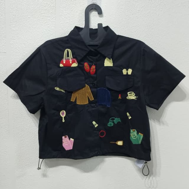 Black with multicolored embroidery Shirt