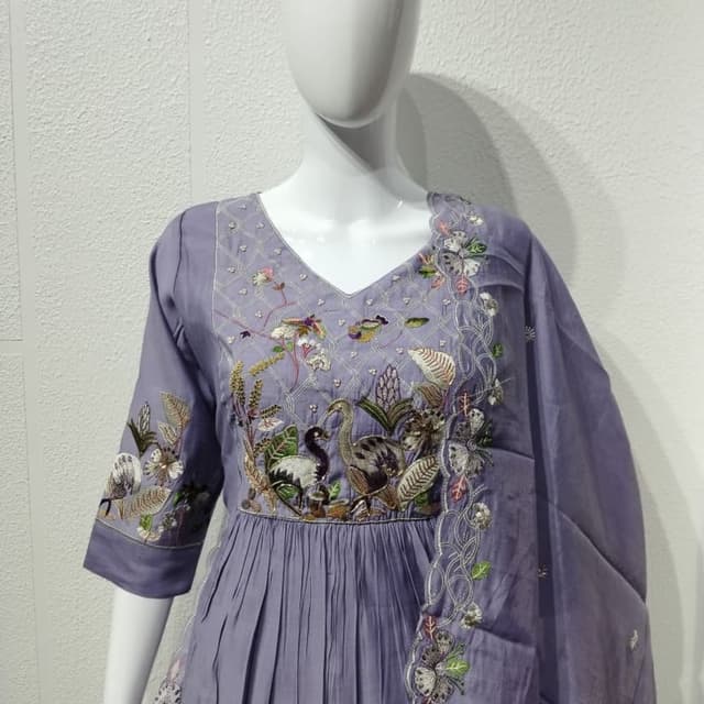 Lavender with multicolored embroidery Dress
