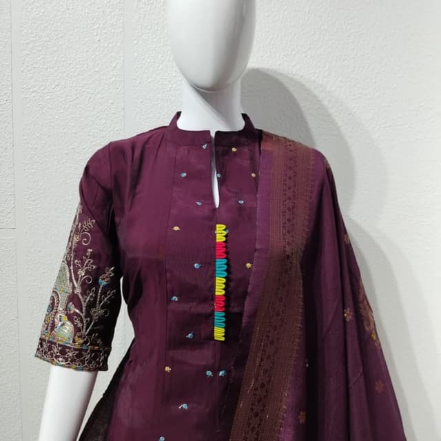 Maroon, Brown, Multicolor Kurta with Dupatta