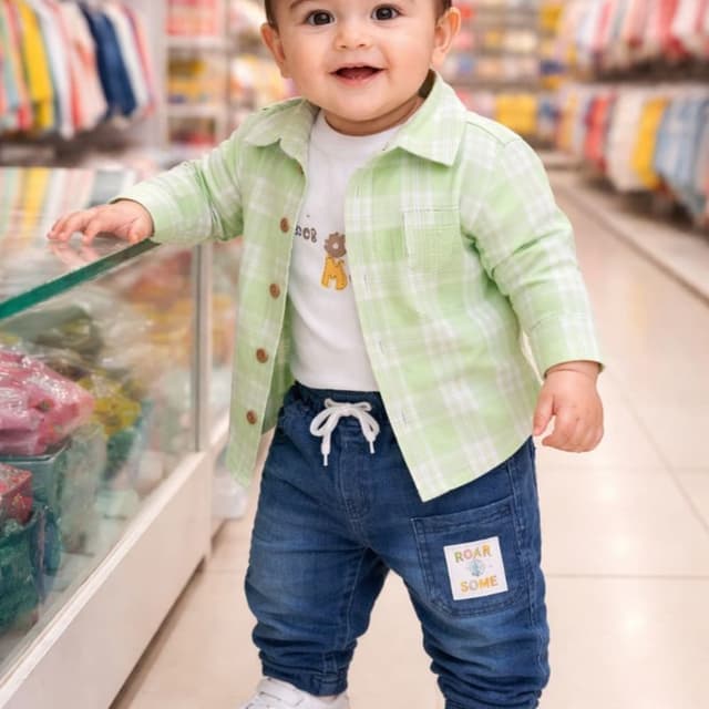 Green, White, Blue, Brown Outfit