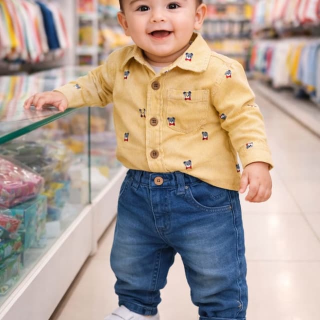 Yellow and Blue Shirt and Jeans