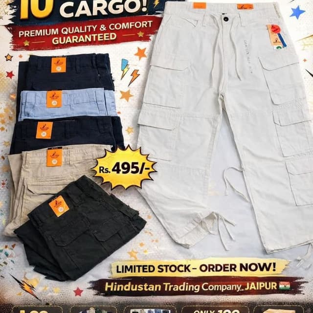 Variety of solid colors including white, black, and others Cargo Pants