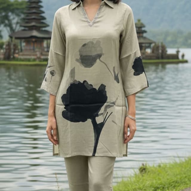 Sage Green and Black Kurta and Pants Set