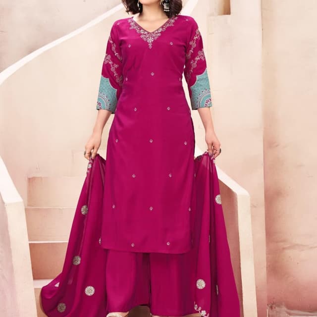 Magenta, Teal, Silver Salwar Kameez Suit