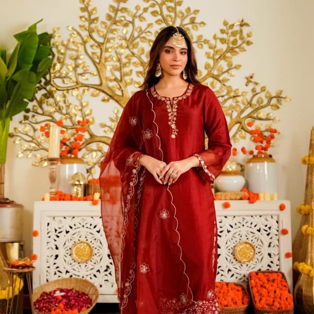 Red and Gold Kurta Suit Set