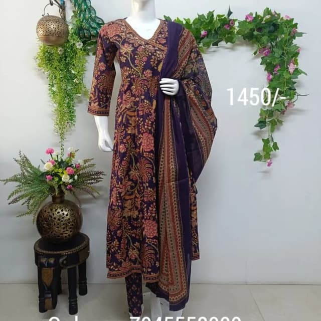 Purple, brown, and peach Kurti with Dupatta Set