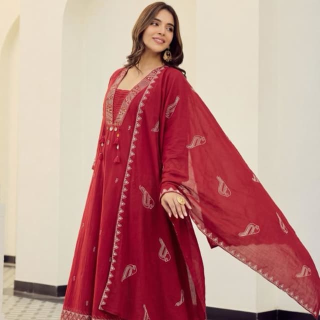 Red and Gold Kurta Set