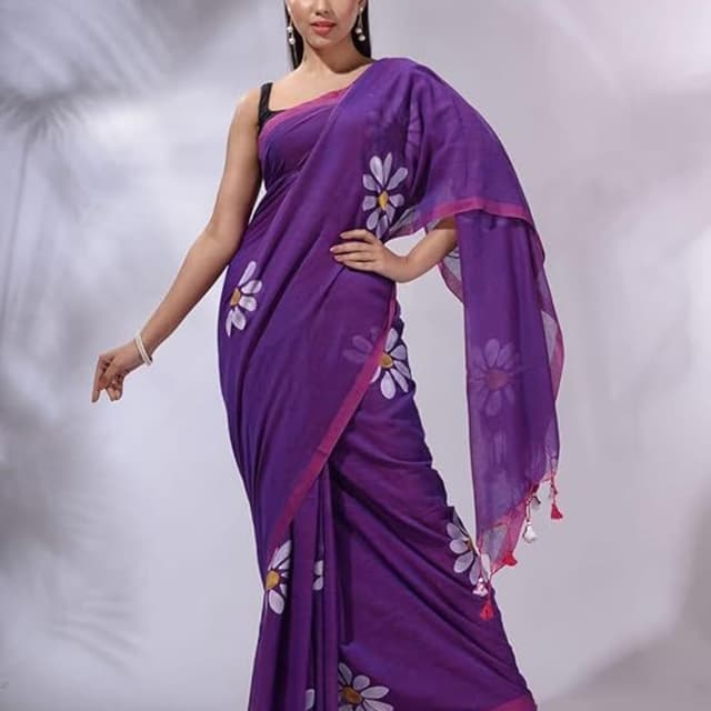 Purple, White, Yellow, Pink Saree