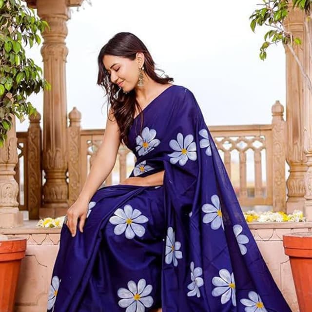 Blue and White Saree
