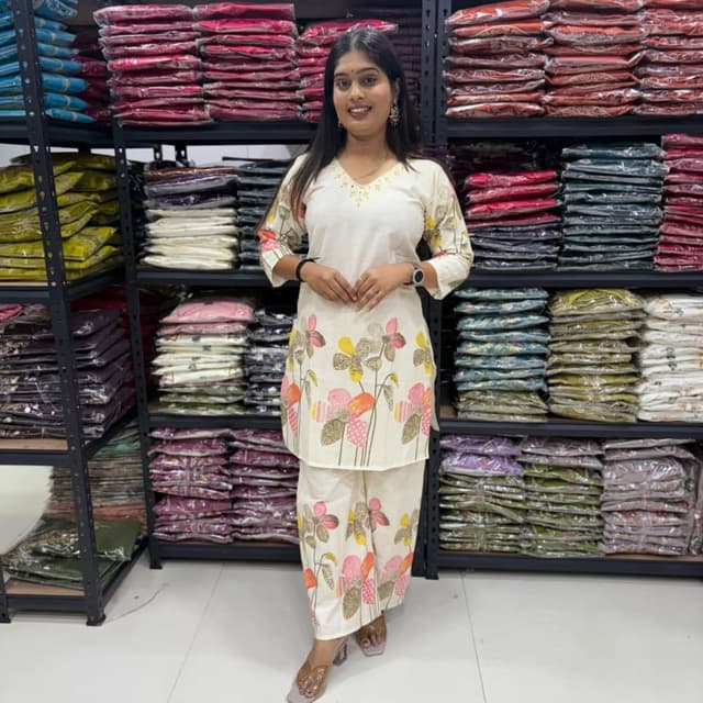 Cream, Pink, Yellow, Brown Kurta and Palazzo Set