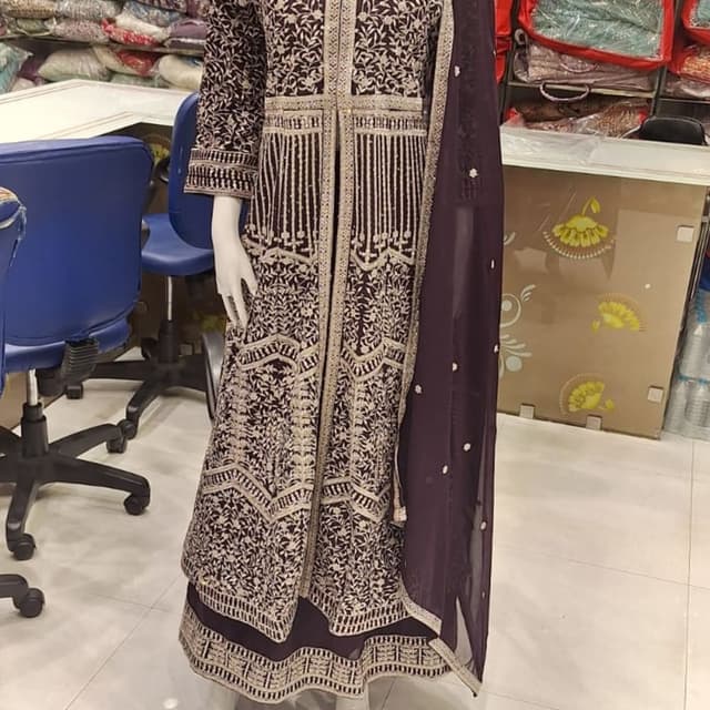 Deep purple and gold Anarkali Suit