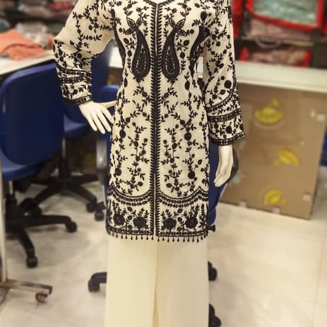 Ivory and Black Kurti and Palazzo Set