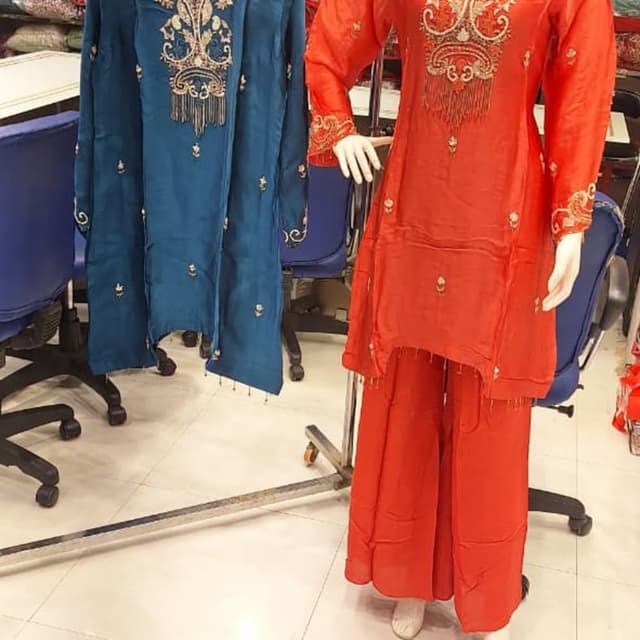 Teal and Red Kurta with Palazzo Pants