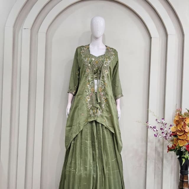 Green Lehenga Choli with Jacket